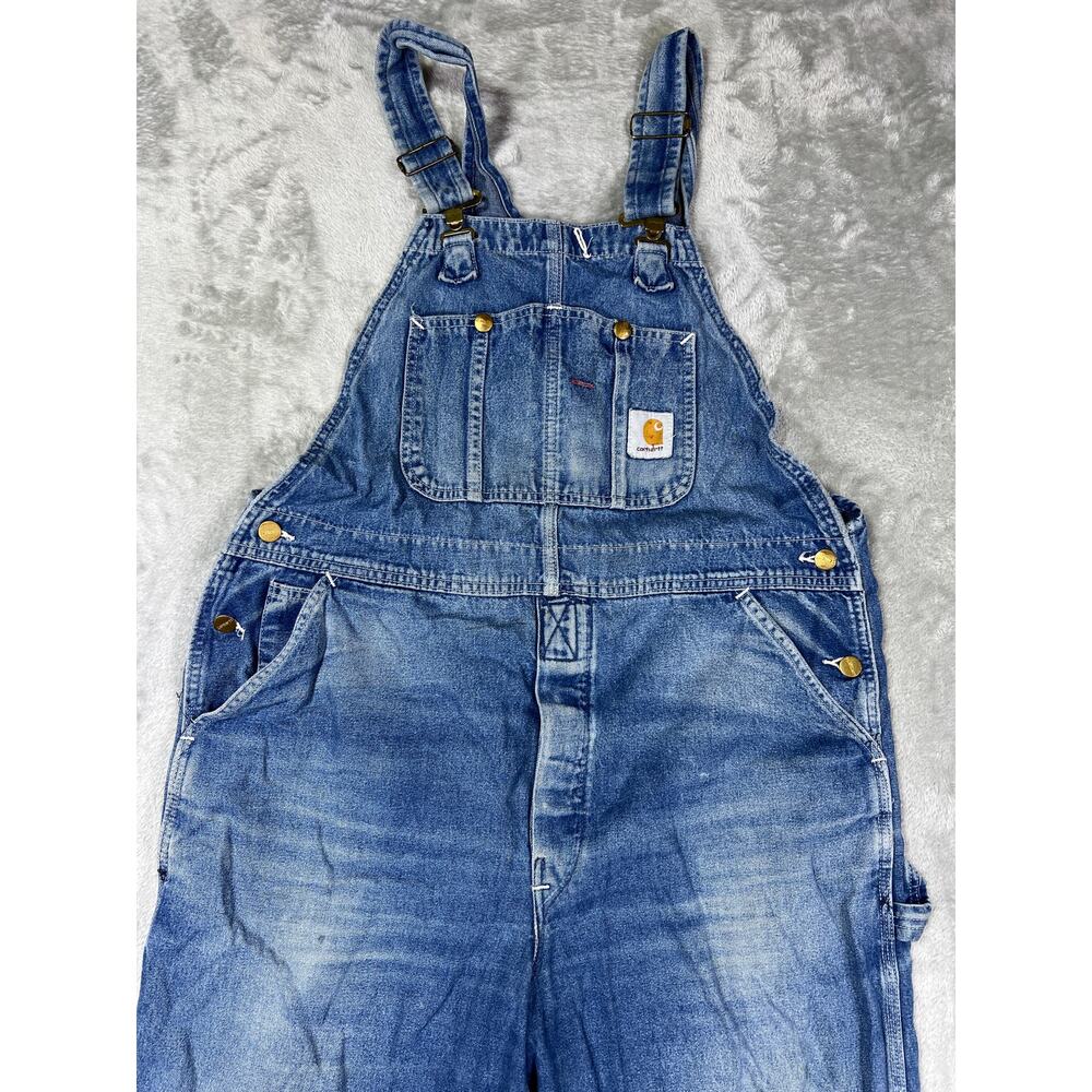 Vintage Carhartt Denim Overalls Distressed Workwear Carpenter Bib 38x26 - Picture 3 of 10